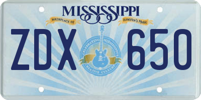 MS license plate ZDX650