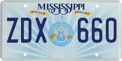 MS license plate ZDX660