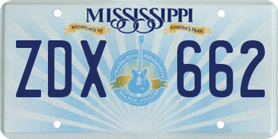 MS license plate ZDX662
