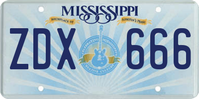 MS license plate ZDX666