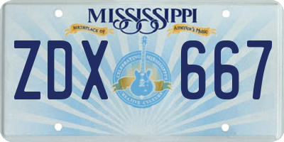 MS license plate ZDX667