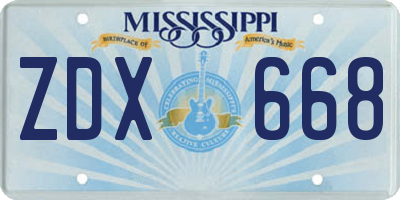 MS license plate ZDX668
