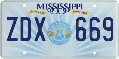 MS license plate ZDX669