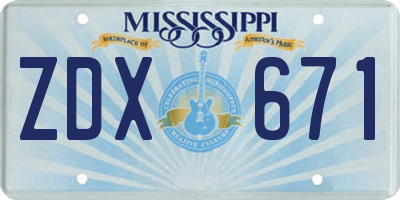 MS license plate ZDX671