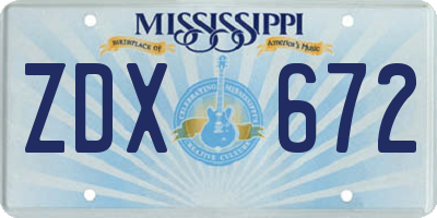 MS license plate ZDX672