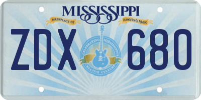 MS license plate ZDX680