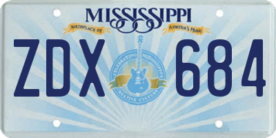 MS license plate ZDX684