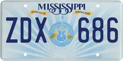 MS license plate ZDX686