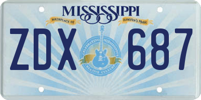MS license plate ZDX687