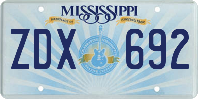 MS license plate ZDX692