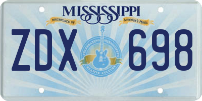 MS license plate ZDX698