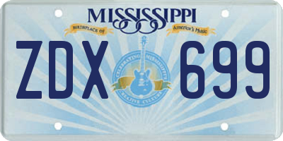 MS license plate ZDX699