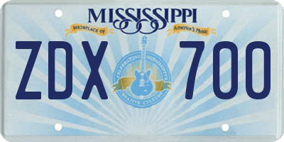 MS license plate ZDX700