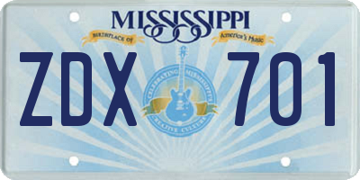 MS license plate ZDX701