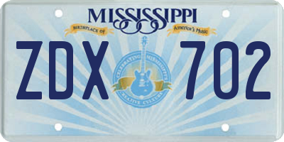 MS license plate ZDX702