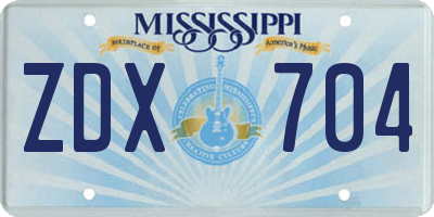 MS license plate ZDX704