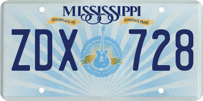 MS license plate ZDX728