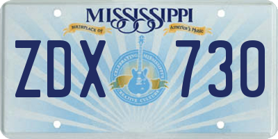 MS license plate ZDX730
