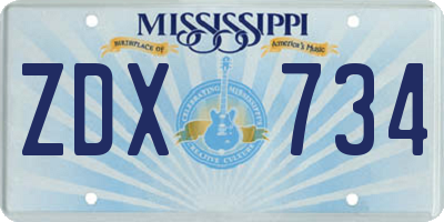 MS license plate ZDX734