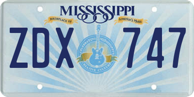 MS license plate ZDX747