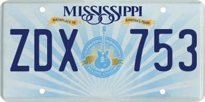 MS license plate ZDX753