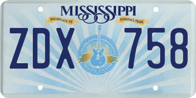 MS license plate ZDX758