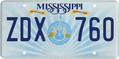 MS license plate ZDX760