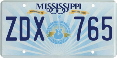 MS license plate ZDX765