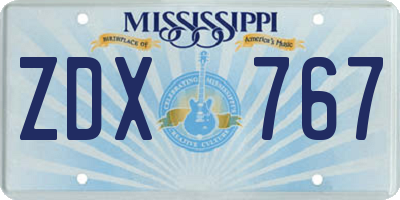 MS license plate ZDX767