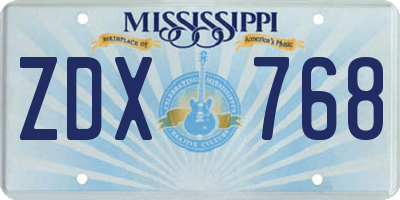 MS license plate ZDX768