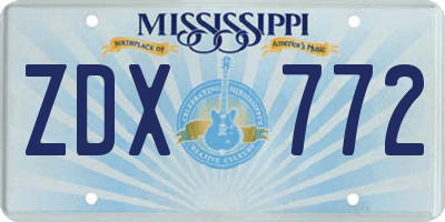 MS license plate ZDX772