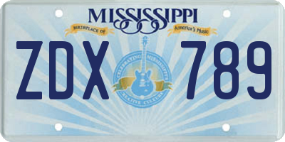MS license plate ZDX789