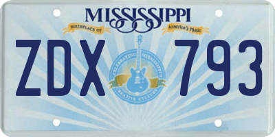 MS license plate ZDX793