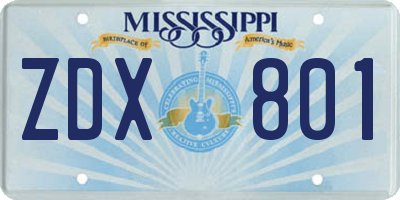 MS license plate ZDX801