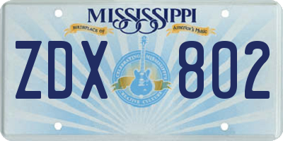 MS license plate ZDX802