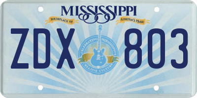 MS license plate ZDX803
