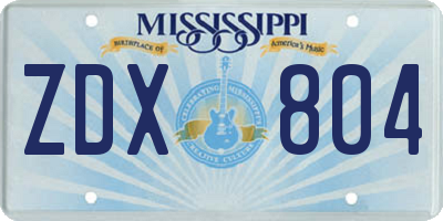 MS license plate ZDX804