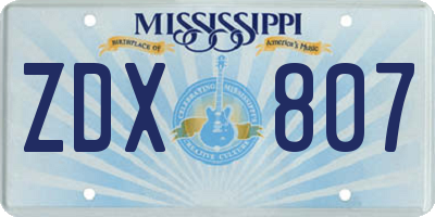 MS license plate ZDX807