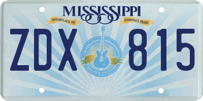 MS license plate ZDX815