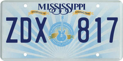 MS license plate ZDX817