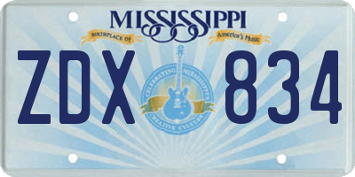 MS license plate ZDX834