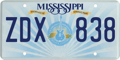 MS license plate ZDX838