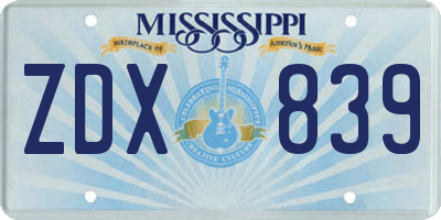 MS license plate ZDX839