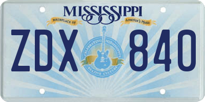 MS license plate ZDX840
