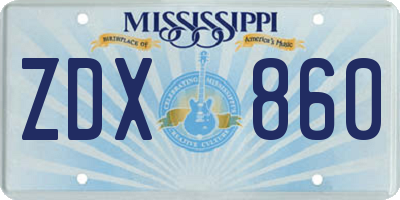 MS license plate ZDX860