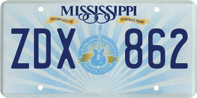 MS license plate ZDX862