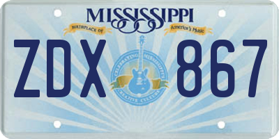 MS license plate ZDX867