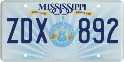 MS license plate ZDX892