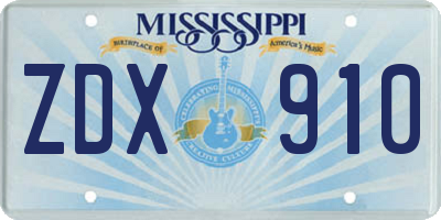 MS license plate ZDX910