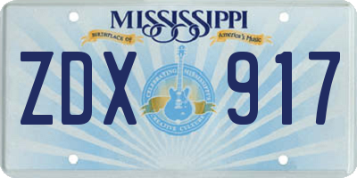 MS license plate ZDX917